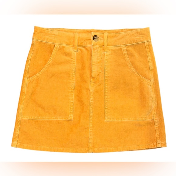 American Eagle Hi-Rise A-Line Mini Skirt Size 2 Mustard Yellow Corduroy Stretch - Picture 1 of 4
